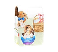 Custodia per rossetto con specchio carino acquerello coniglietto pasquale uova porta lucidalabbra portatile scatola portaoggetti per rossetto borsa da viaggio mini custodia per cosmetici in pelle può