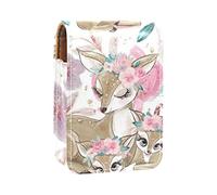 Custodia per rossetto con specchio carino animale Sika Deer Lip Gloss Holder Portable Lipstick Storage Box Travel Makeup Bag Mini Leather Cosmetic Pouch contiene 3 rossetti, Multicolore, 9.5x2x7