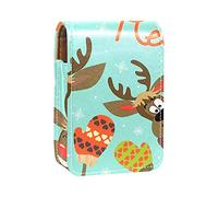 Custodia per rossetto con specchio carino Raindeer Lip Gloss Holder Portable Lipstick Storage Box Travel Makeup Bag Mini Leather Cosmetic Pouch contiene 3 rossetti, Multicolore, 9.5x2x7 cm/3.7x0.8x2.7