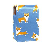 Custodia per rossetto con specchio che danza e corsa carino modello Corgi porta rossetto portatile scatola portaoggetti da viaggio borsa per trucchi mini custodia in pelle per cosmetici contiene 3