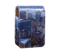 Custodia per rossetto con specchio City Pattern Lip Gloss Holder Portable Lipstick Storage Box Travel Makeup Bag Mini Leather Cosmetic Pouch contiene 3 rossetti, Multicolore, 9.5x2x7 cm/3.7x0.8x2.7 in