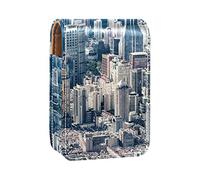 Custodia per rossetto con specchio City Pattern Lip Gloss Holder Portable Lipstick Storage Box Travel Makeup Bag Mini Leather Cosmetic Pouch contiene 3 rossetti, Multicolore, 9.5x2x7 cm/3.7x0.8x2.7 in