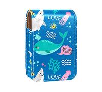 Custodia per rossetto con specchio colorato animali blu Lip Gloss Holder portatile scatola di immagazzinaggio del rossetto borsa da viaggio mini sacchetto cosmetico in pelle può contenere 3 rossetti,