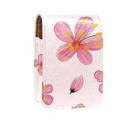 Custodia per rossetto con specchio con fiori di ciliegio modello Lip Gloss Holder Portable Lipstick Storage Box Travel Makeup Bag Mini Leather Cosmetic Pouch contiene 3 rossetti, Multicolore, 9.5x2x7