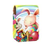 Custodia per rossetto con specchio coniglietti uova di Pasqua arcobaleno palloncini galleggianti porta lucidalabbra portatile scatola portaoggetti da viaggio borsa per trucchi mini custodia in pelle