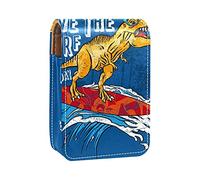 Custodia per rossetto con specchio dinosauro Surf Lip Gloss Holder Portable Lipstick Storage Box Travel Makeup Bag Mini Leather Cosmetic Pouch contiene 3 rossetti, Multicolore, 9.5x2x7 cm/3.7x0.8x2.7