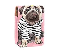 Custodia per rossetto con specchio divertente cartone animato cane carlino corona My Little Princess Lip Gloss Holder Portable Lipstick Storage Box Travel Makeup Bag Mini Leather Cosmetic Pouch