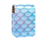 Custodia per rossetto con specchio Dream Blue Mermaid Fish Scale Pattern Lip Gloss Holder Portable Lipstick Storage Box Travel Makeup Bag Mini Leather Cosmetic Pouch Contiene 3 Rossetti, Multicolore,