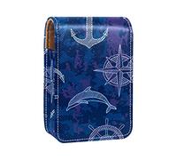 Custodia per rossetto con specchio e ancora, porta rossetto, portatile, da viaggio, mini astuccio per cosmetici in pelle, può contenere 3 rossetti, Multicolore, 9.5x2x7 cm/3.7x0.8x2.7 in