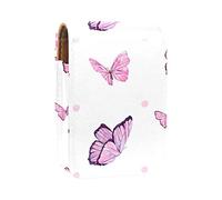 Custodia per rossetto con specchio farfalla rosa porta rossetto scatola portaoggetti portatile borsa trucco da viaggio mini sacchetto cosmetico in pelle può contenere 3 rossetti, Multicolore, 9.5x2x7
