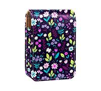 Custodia per rossetto con specchio fiore viola porta rossetto scatola portaoggetti portatile borsa trucco da viaggio mini sacchetto cosmetico in pelle può contenere 3 rossetti, Multicolore, 9.5x2x7