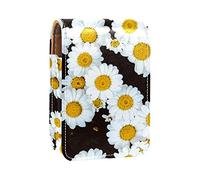 Custodia per rossetto con specchio fiori camomilla margherita porta rossetto portatile scatola portaoggetti da viaggio borsa per trucchi mini custodia in pelle per cosmetici contiene 3 rossetti,