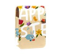 Custodia per rossetto con specchio floreale Happy Easter Greeting Lip Gloss Holder Portable Lipstick Storage Box Travel Makeup Bag Mini Leather Cosmetic Pouch contiene 3 rossetti, Multicolore, 9.5x2x7