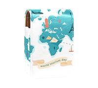 Custodia per rossetto con specchio Giornata Mondiale del Turismo Sfondo Lip Gloss Holder Portable Lipstick Storage Box Travel Makeup Bag Mini Leather Cosmetic Pouch Contiene 3 Rossetti, Multicolore,