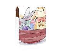 Custodia per rossetto con specchio Happy Easter Cute Rabbit Lip Gloss Holder Portable Lipstick Storage Box Travel Makeup Bag Mini Leather Cosmetic Pouch contiene 3 rossetti, Multicolore, 9.5x2x7
