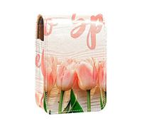 Custodia per rossetto con specchio Hello Spring Tulip Flower Lip Gloss Holder Portable Lipstick Storage Box Travel Makeup Bag Mini Leather Cosmetic Pouch Contiene 3 Rossetti, Multicolore, 9.5x2x7