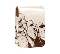 Custodia per rossetto con specchio Isola di Pasqua Moai Statue Lip Gloss Holder Portable Lipstick Storage Box Travel Makeup Bag Mini Leather Cosmetic Pouch Contiene 3 Rossetti, Multicolore, 9.5x2x7