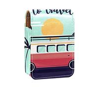 Custodia per rossetto con specchio It's Time to Travel, porta rossetto, portatile, da viaggio, mini astuccio per cosmetici in pelle, contiene 3 rossetti, Multicolore, 9.5x2x7 cm/3.7x0.8x2.7 in
