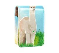 Custodia per rossetto con specchio Lama Alpaca On The Grassland Lip Gloss Holder Portable Lipstick Storage Box Travel Makeup Bag Mini Leather Cosmetic Pouch Contiene 3 Rossetti, Multicolore, 9.5x2x7