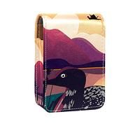 Custodia per rossetto con specchio Loon Bird in The Sunset Lake Lip Gloss Holder Portable Lipstick Storage Box Travel Makeup Bag Mini Leather Cosmetic Pouch contiene 3 rossetti, Multicolore, 9.5x2x7