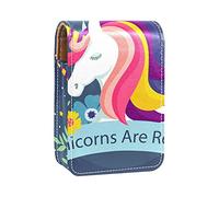 Custodia per rossetto con specchio Magic Unicorns are Real Floral Lip Gloss Holder Portable Lipstick Storage Box Travel Makeup Bag Mini Leather Cosmetic Pouch Contiene 3 Rossetti, Multicolore, 9.5x2x7