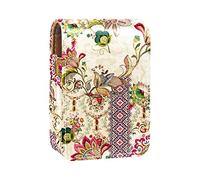 Custodia per rossetto con specchio Mughal Floral Lip Gloss Holder Portable Lipstick Storage Box Travel Makeup Bag Mini Leather Cosmetic Pouch contiene 3 rossetti, Multicolore, 9.5x2x7 cm/3.7x0.8x2.7