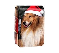 Custodia per rossetto con specchio natalizio a forma di cane animale, custodia portatile per rossetto, borsa per trucco da viaggio, mini custodia per cosmetici in pelle, contiene 3 rossetti,