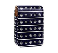 Custodia per rossetto con specchio nautico timone a righe porta lucidalabbra portatile scatola portaoggetti da viaggio borsa per trucchi mini custodia in pelle per cosmetici può contenere 3 rossetti,