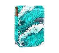 Custodia per rossetto con specchio onde del mare verde modello Art Lip Gloss Holder Portable Lipstick Storage Box Travel Makeup Bag Mini Leather Cosmetic Pouch contiene 3 rossetti, Multicolore,