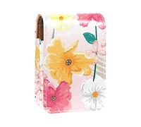 Custodia per rossetto con specchio rosa fiore porta rossetto scatola portaoggetti portatile borsa trucco da viaggio mini sacchetto cosmetico in pelle può contenere 3 rossetti, Multicolore, 9.5x2x7