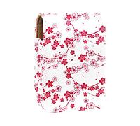 Custodia per rossetto con specchio rosso fresco fiore di ciliegio supporto per lucidalabbra portatile scatola di immagazzinaggio del rossetto borsa da viaggio mini sacchetto cosmetico in pelle può