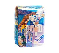 Custodia per rossetto con specchio Santorini modello Lip Gloss Holder Portable Lipstick Storage Box Travel Makeup Bag Mini Leather Cosmetic Pouch contiene 3 rossetti, Multicolore, 9.5x2x7