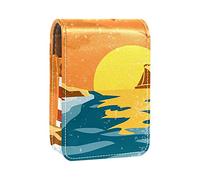 Custodia per rossetto con specchio Sea Lighthouse Retro Lip Gloss Holder Scatola portaoggetti per rossetto portatile Borsa per trucco da viaggio Mini custodia cosmetica in pelle per 3 rossetti