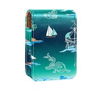Custodia per rossetto con specchio Sea Monsters Lip Gloss Holder Portable Lipstick Storage Box Travel Makeup Bag Mini Leather Cosmetic Pouch contiene 3 rossetti, Multicolore, 9.5x2x7 cm/3.7x0.8x2.7 in