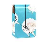 Custodia per rossetto con specchio Sheep Sweet Dreams Design Lip Gloss Holder Portable Lipstick Storage Box Travel Makeup Bag Mini Leather Cosmetic Pouch Contiene 3 Rossetti, Multicolore, 9.5x2x7