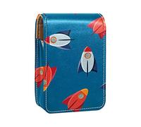 Custodia per rossetto con specchio Space Rocket Pattern Cartoon Navy Lip Gloss Holder Portable Lipstick Storage Box Travel Makeup Bag Mini Leather Cosmetic Pouch Contiene 3 Rossetti, Multicolore,