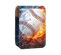 Custodia per rossetto con specchio Sport Baseball on Fire e Ice Lip Gloss Holder Portable Lipstick Storage Box Travel Makeup Bag Mini Leather Cosmetic Pouch Contiene 3 Rossetti, Multicolore, 9.5x2x7