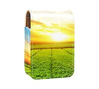 Custodia per rossetto con specchio Sunny Meadow Landscape Lip Gloss Holder Portable Lipstick Storage Box Travel Makeup Bag Mini Leather Cosmetic Pouch contiene 3 rossetti, Multicolore, 9.5x2x7