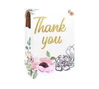 Custodia per rossetto con specchio Thank You Floral Wreath Lip Gloss Holder Portable Lipstick Storage Box Travel Makeup Bag Mini Leather Cosmetic Pouch contiene 3 rossetti, Multicolore, 9.5x2x7