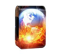 Custodia per rossetto con specchio The Burning Earth Fire Lip Gloss Holder Portable Lipstick Storage Box Travel Makeup Bag Mini Leather Cosmetic Pouch contiene 3 rossetti, Multicolore, 9.5x2x7
