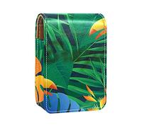 Custodia per rossetto con specchio tropicale Brasile foglie di palma tucano porta rossetto portatile scatola portaoggetti da viaggio borsa per trucchi mini custodia in pelle per cosmetici contiene 3