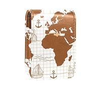 Custodia per rossetto con specchio vintage mappa del mondo porta lucidalabbra portatile scatola portaoggetti da viaggio mini custodia in pelle per cosmetici può contenere 3 rossetti, Multicolore,