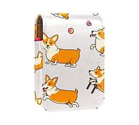 Custodia per rossetto da esterno arancione con cane Corgi che gioca a palla, organizer portatile per rossetto con specchio, mini borsa per il trucco da donna, contiene fino a 3 rossetti, Multicolore,