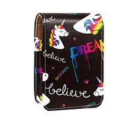 Custodia per rossetto da esterno Believe Unicorns Dreams Cartoon nero portatile organizer per rossetto con specchio mini borsa per trucco da donna può contenere fino a 3 rossetti, Multicolore, 9.5x2x7