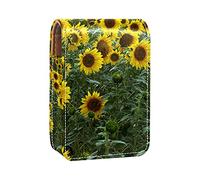 Custodia per rossetto da esterno con campo di girasole giallo agricoltura pianta fiorita organizer portatile per rossetto con specchio mini borsa per trucco da donna può contenere fino a 3 rossetti,