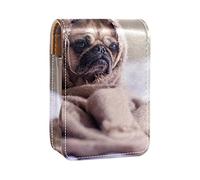 Custodia per rossetto da esterno con carlino e cucciolo di cane, organizer portatile per rossetto con specchio, mini borsa per il trucco da donna, contiene fino a 3 rossetti, Multicolore, 9.5x2x7