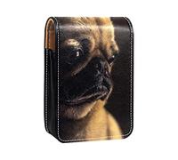 Custodia per rossetto da esterno con carlino e cucciolo di cane, organizer portatile per rossetto con specchio, mini borsa per il trucco da donna, contiene fino a 3 rossetti, Multicolore, 9.5x2x7