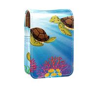 Custodia per rossetto da esterno con due tartarughe che nuotano corallo oceano mare organizer portatile per rossetto con specchio mini borsa per trucco da donna può contenere fino a 3 rossetti,