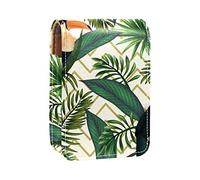 Custodia per rossetto da esterno con foglie verdi tropicali, uccelli, tucano, organizer portatile per rossetti, con specchio, mini borsa per il trucco da donna, contiene fino a 3 rossetti,