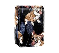 Custodia per rossetto da esterno con grazioso cane con foglie di foresta portatile, organizer per rossetto con specchio, mini borsa per il trucco da donna, contiene fino a 3 rossetti, Multicolore,